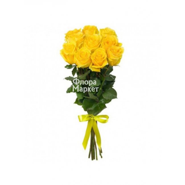 9 насыщенных, желтых роз в Петрозаводске от магазина цветов «Флора Маркет»