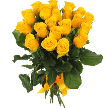 Букет 21 желтая роза с лентой
