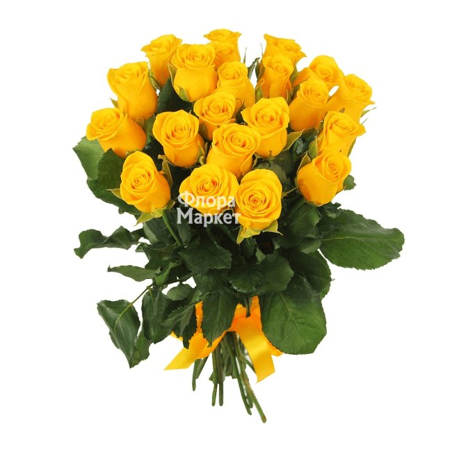 Букет 21 желтая роза с лентой в Петрозаводске от магазина цветов «Флора Маркет»