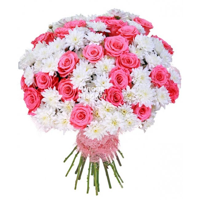 Букет хризантем и роз «Бум» в  от магазина цветов «»