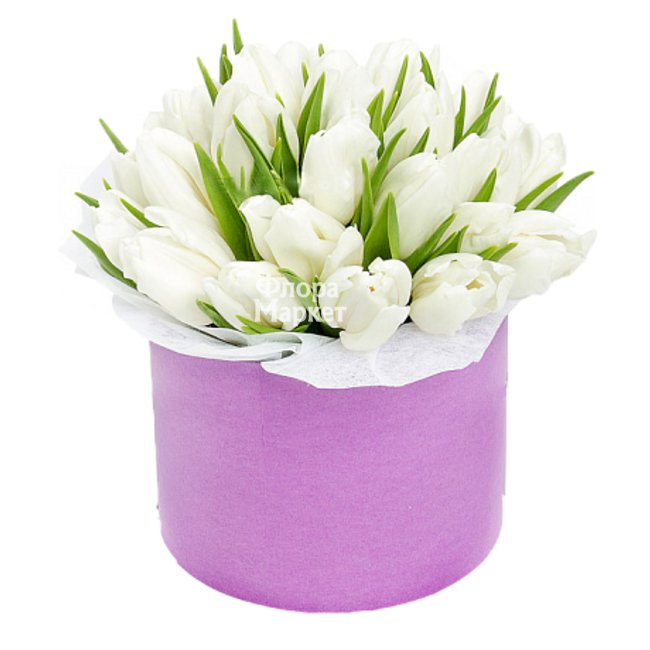 25 тюльпанов в шляпной коробке в  от магазина цветов «»