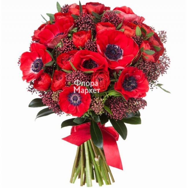 Букет красный в Петрозаводске от магазина цветов «Флора Маркет»