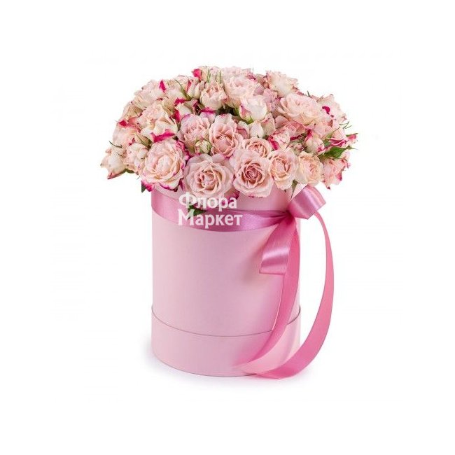 Розовое облако - 21 кустовая роза в коробке в Петрозаводске от магазина цветов «Флора Маркет»