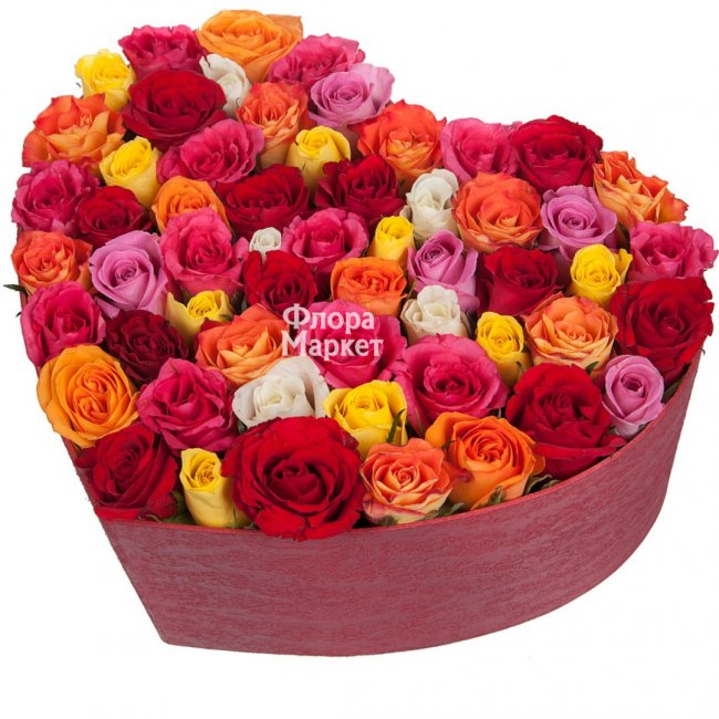 Коробка в форме сердца и розы микс в Петрозаводске от магазина цветов «Флора Маркет»