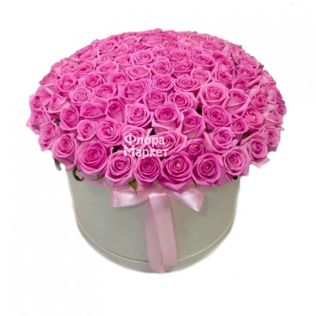 Розовый бум 101 роза в коробке в Петрозаводске от магазина цветов «Флора Маркет»