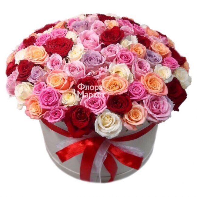 101 роза в коробке (микс) в Петрозаводске от магазина цветов «Флора Маркет»
