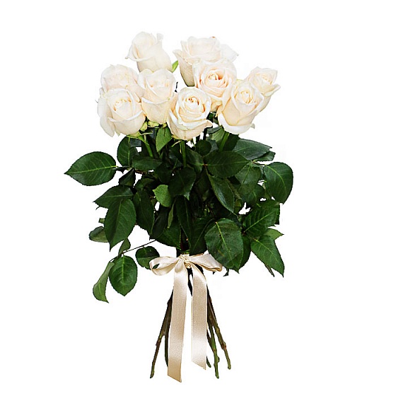 Букет из 9 белых роз с лентой от интернет-магазина «» в 