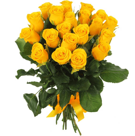 Букет 21 желтая роза с лентой от интернет-магазина «» в 
