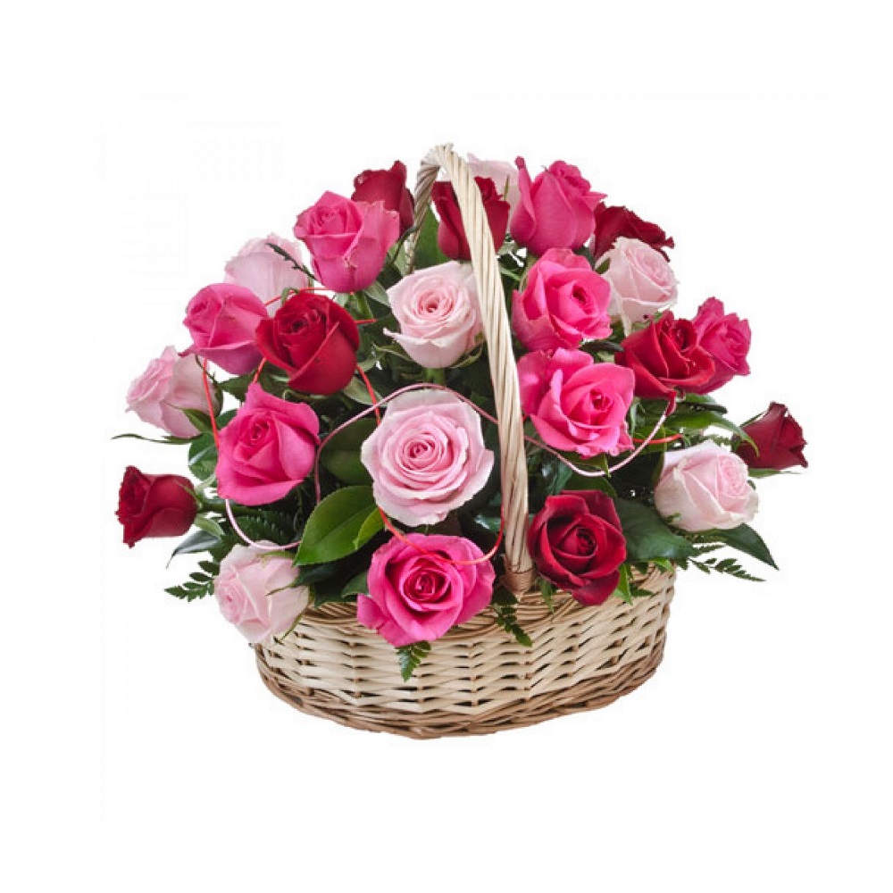 Розы микс в корзине от интернет-магазина «» в 